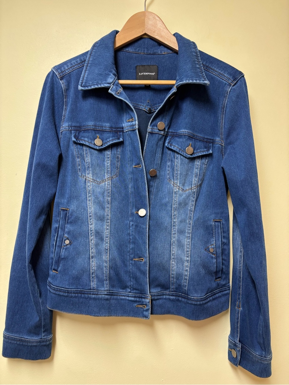 Liverpool Stretch Jean Jacket With Pockets Indigo Blue Size Small
